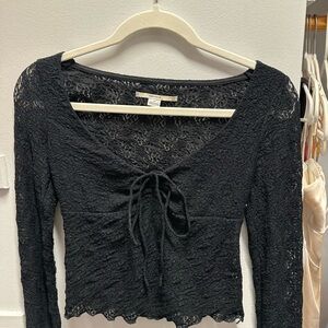 Urban Outfitters Black Lace Tie-Front Blouse